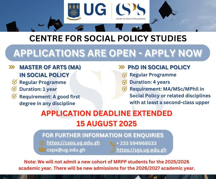Application Deadline Extended - 15 August 2025 - APPLY NOW for our MA and PhD in Social Policy 