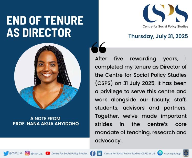 End of Tenure as Director: A note from Prof. Nana Akua Anyidoho